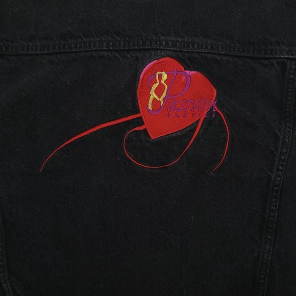 Vintage ID Wear Passion Parties Black Denim Jacket Adult L Embroidered Patch - Picture 11 of 12
